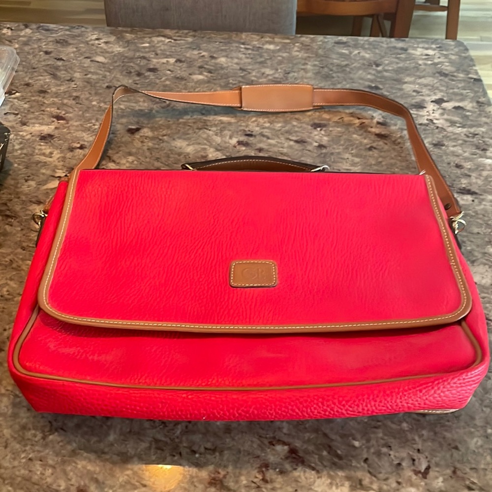 Geoffrey Beane red leather laptop bag
